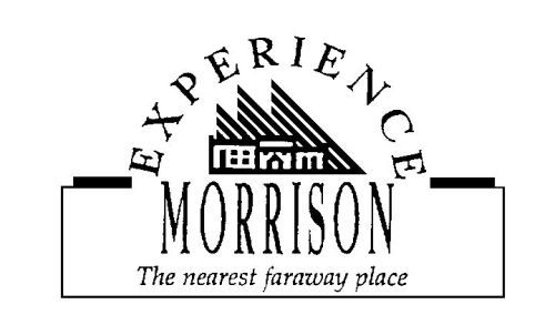 Morrison promotional graphic "Experience Morrison" with town logo and slogan "The nearest faraway place."