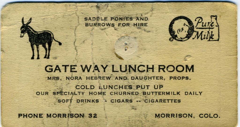 Card for Gateway Lunch Room, putting up cold lunches for patrons of Gateway Stables.